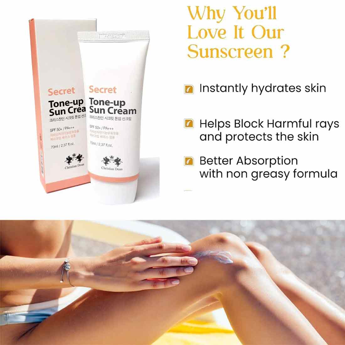 Secret Tone-up Sun Cream ๐๐ต๐ฟ๐ถ๐๐๐ถ๐ฎ๐ป ๐๐ฒ๐ฎ๐ป ๐ฆ๐ฒ๐ฐ๐ฟ๐ฒ๐ ๐ง๐ผ๐ป๐ฒ-๐จ๐ฝ ๐ฆ๐๐ป ๐๐ฟ๐ฒ๐ฎ๐บ ๐ฆ๐ฃ๐ ๐ฑ๐ฌ ๐ฃ๐+++ - Image 2